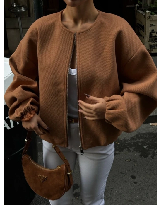 Kaşe Kaşmir Fermuarlı CEKET  Kahve