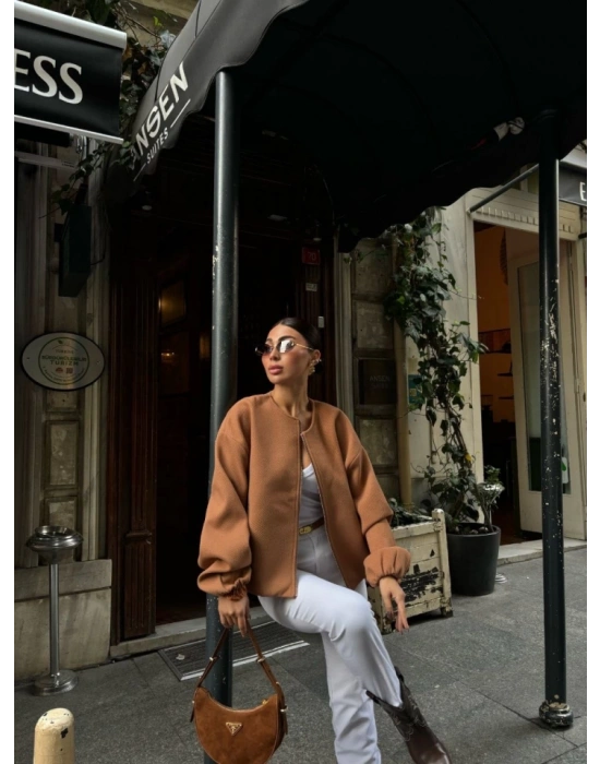 Kaşe Kaşmir Fermuarlı CEKET  Kahve