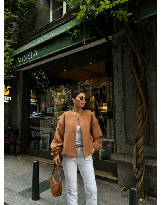 Kaşe Kaşmir Fermuarlı CEKET  Kahve