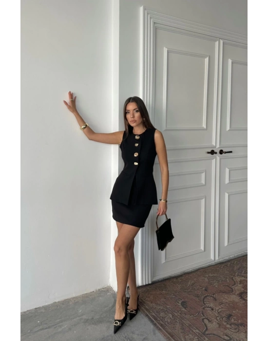 KASİK GOD DÜĞMEİ YEEK  KISA ETEK TAKIM  Siyah