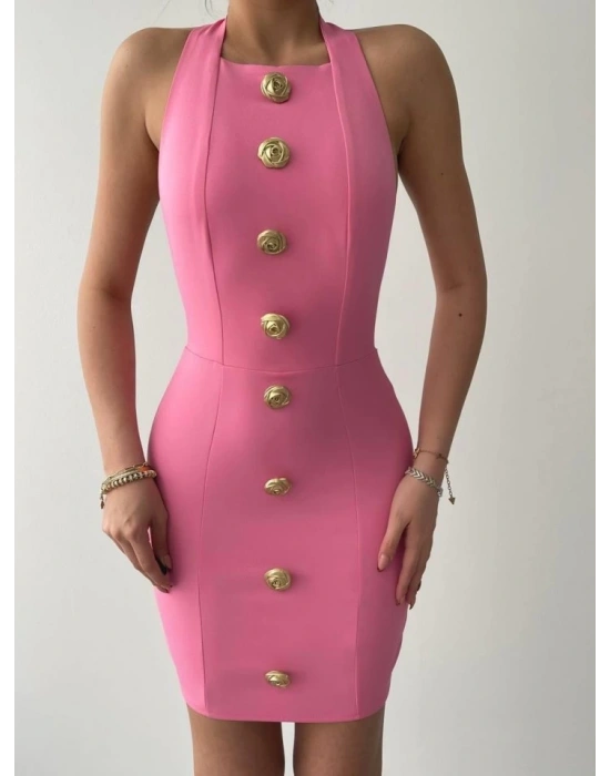 Katalina Gül Düğmeli Elbise