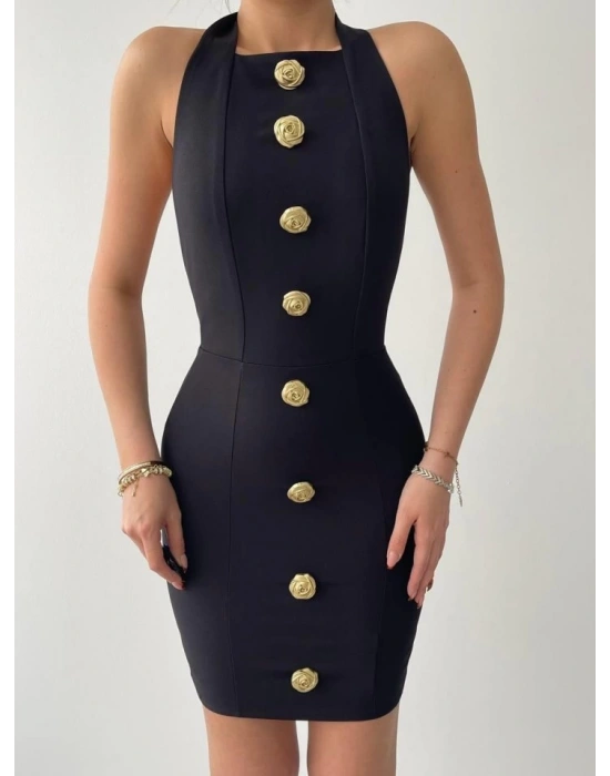 Katalina Gül Düğmeli Elbise