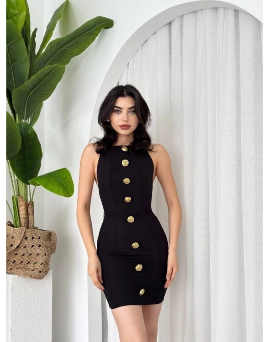 Katalina Gül Düğmeli Elbise