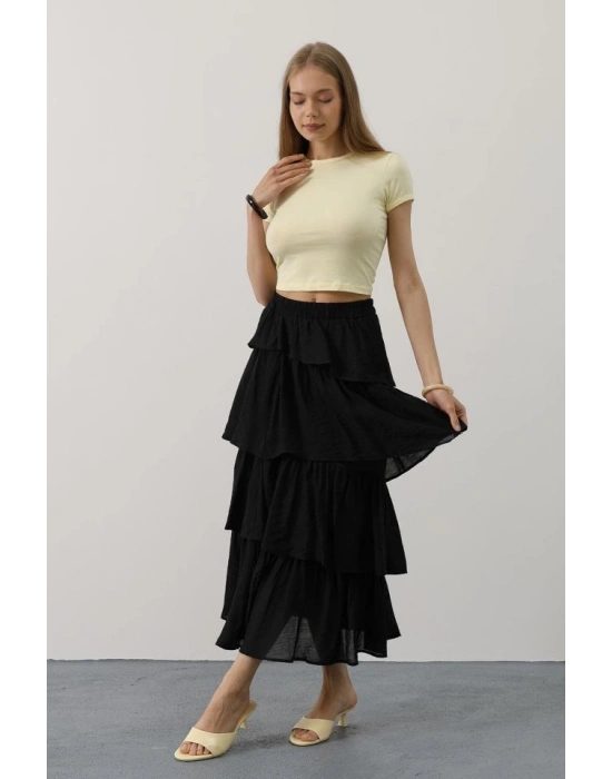 Katlı Kesim Uzun Etek  iyah