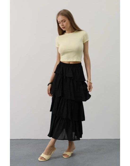 Katlı Kesim Uzun Etek  iyah