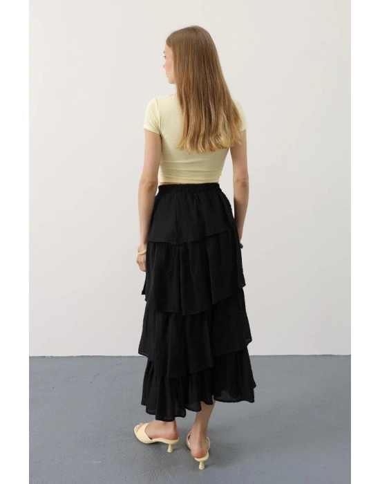 Katlı Kesim Uzun Etek  iyah
