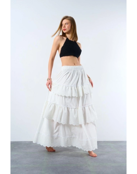 Katlı Pileli Etek  Ekru