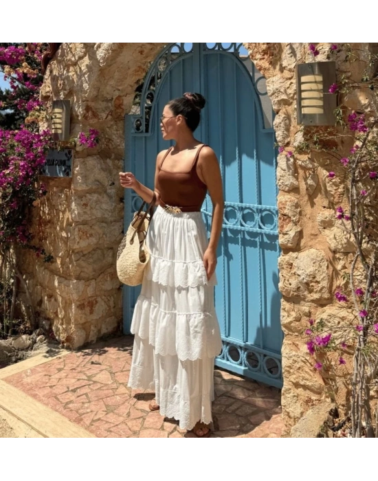 Katlı Pileli Etek  Ekru