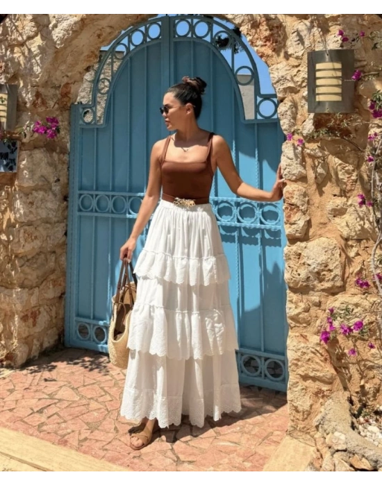 Katlı Pileli Etek  Ekru