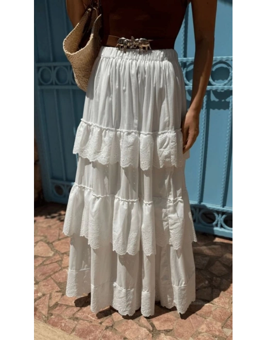 Katlı Pileli Etek  Ekru