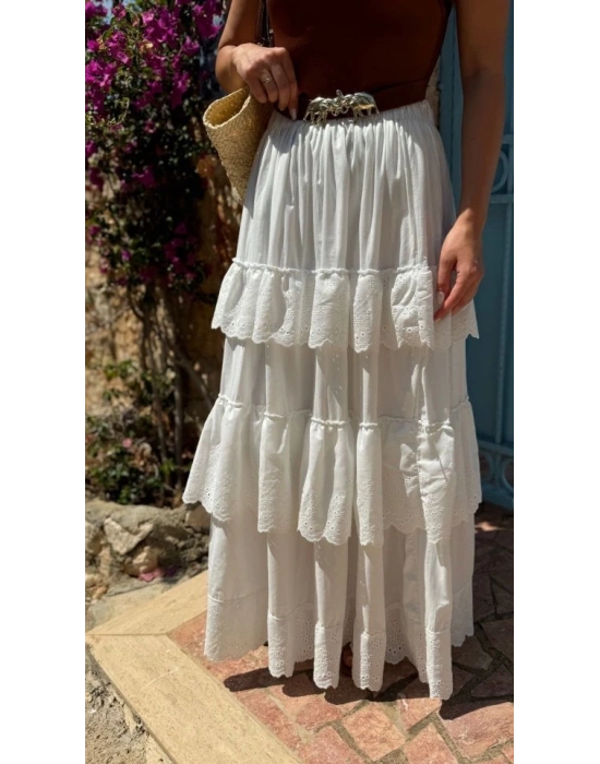 Katlı Pileli Etek  Ekru