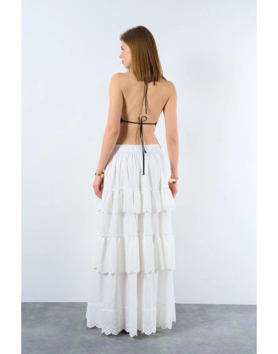 Katlı Pileli Etek  Ekru