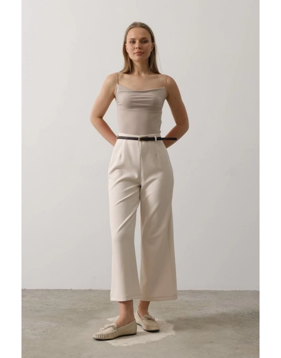 Kemer Pens Detaylı Pantolon  Bej