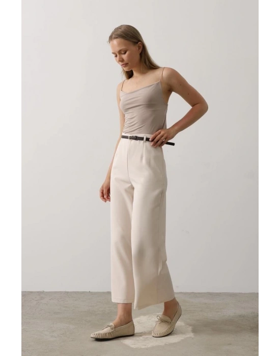 Kemer Pens Detaylı Pantolon  Bej