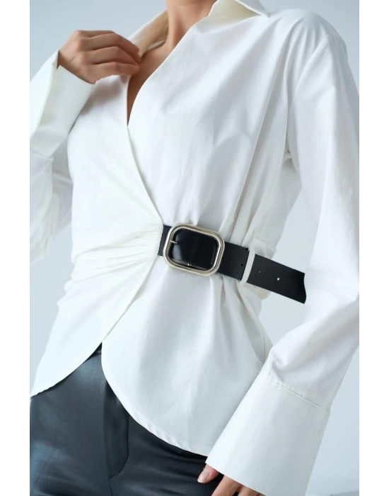 Kemerli Gömlek  Ekru