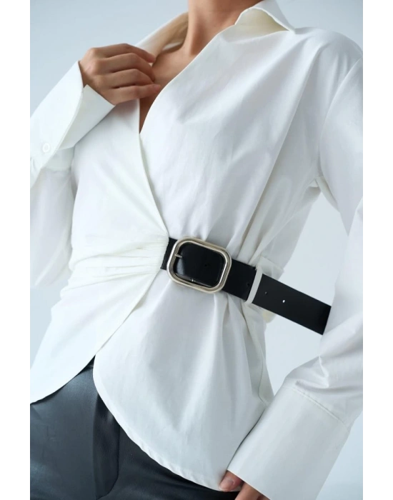 Kemerli Gömlek  Ekru