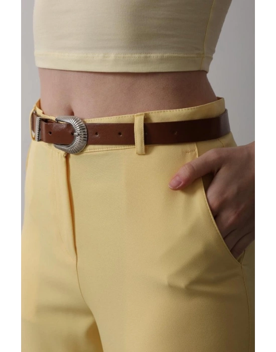 Kemerli Havuç Pantolon  Sarı