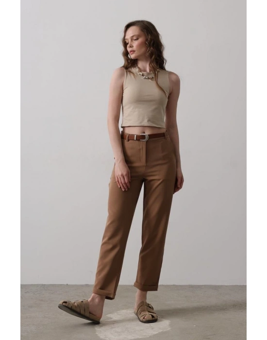 Kemerli Havuç Pantolon  Taba