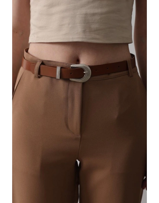 Kemerli Havuç Pantolon  Taba