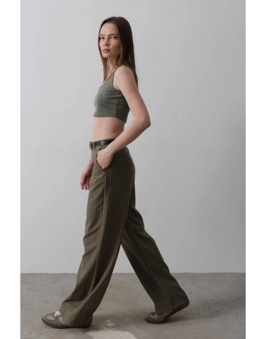 Kemerli Palazzo Pantolon  HakiBeyaz