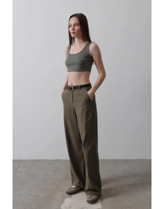 Kemerli Palazzo Pantolon  HakiBeyaz