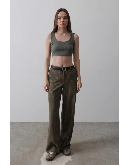 Kemerli Palazzo Pantolon  HakiBeyaz