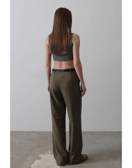 Kemerli Palazzo Pantolon  HakiBeyaz