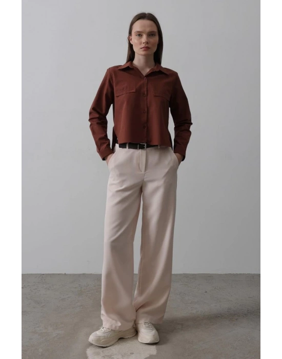 Kemerli Palazzo Pantolon  Pudra