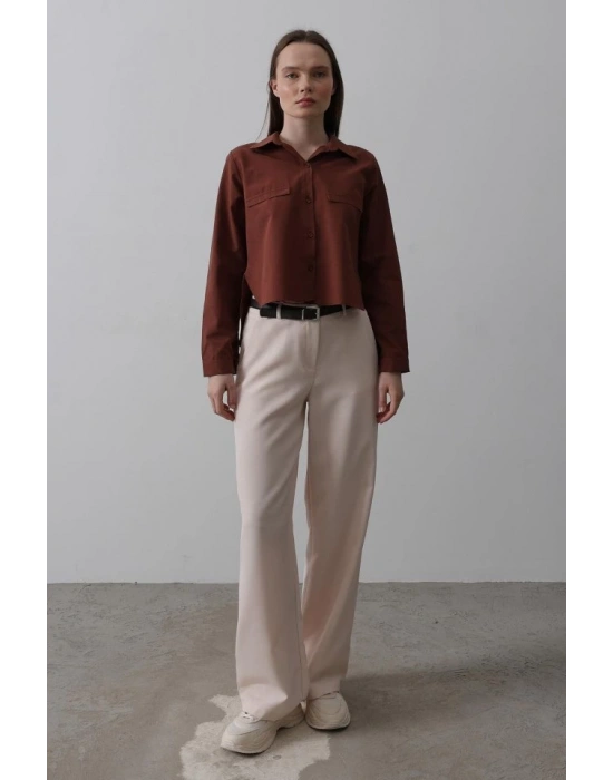 Kemerli Palazzo Pantolon  Pudra