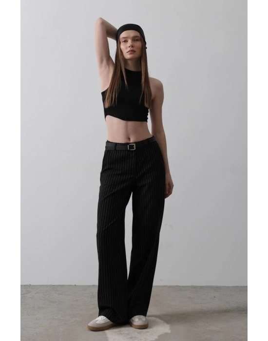 Kemerli Palazzo Pantolon  SiyahBeyaz