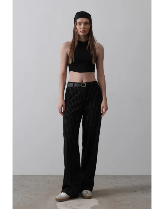 Kemerli Palazzo Pantolon  SiyahBeyaz