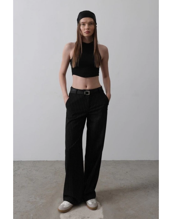 Kemerli Palazzo Pantolon  SiyahBeyaz