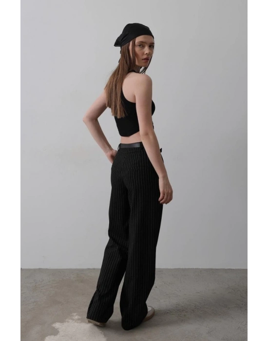 Kemerli Palazzo Pantolon  SiyahBeyaz