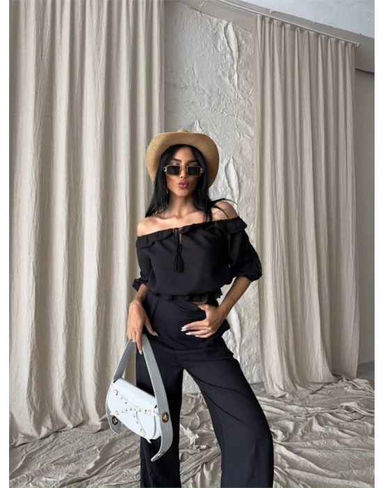 KETEN MADONNA YAKA KO HAIR ŞERİT  PANTOON TAKIM  iyah