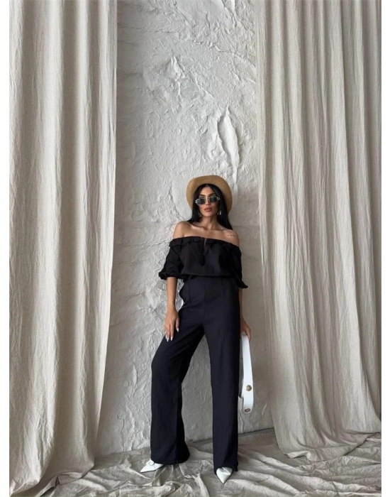 KETEN MADONNA YAKA KO HAIR ŞERİT  PANTOON TAKIM  iyah