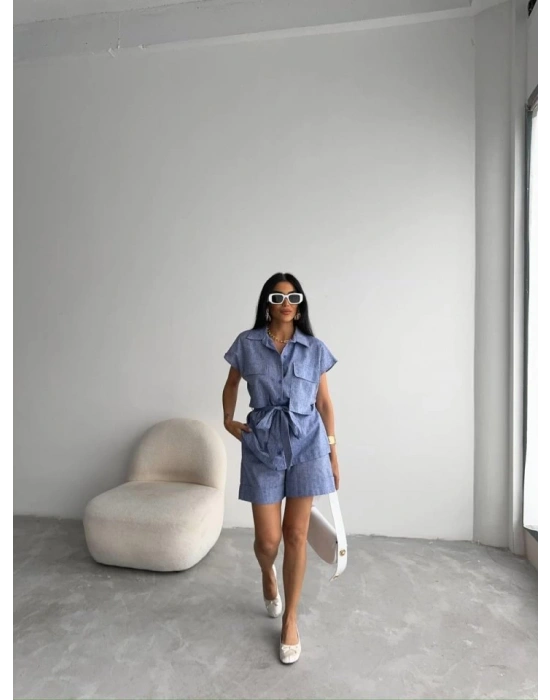 KETEN BAĞAAI KOSUZ GÖEK  DUBE PAÇA ŞORT TAKI  acivert