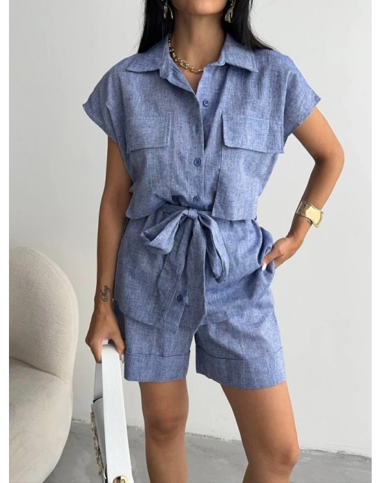 KETEN BAĞAAI KOSUZ GÖEK  DUBE PAÇA ŞORT TAKI  acivert