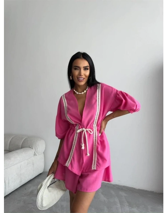 KETEN BE BÜZGÜÜ BUZPANTOON TAKI  Fuşya