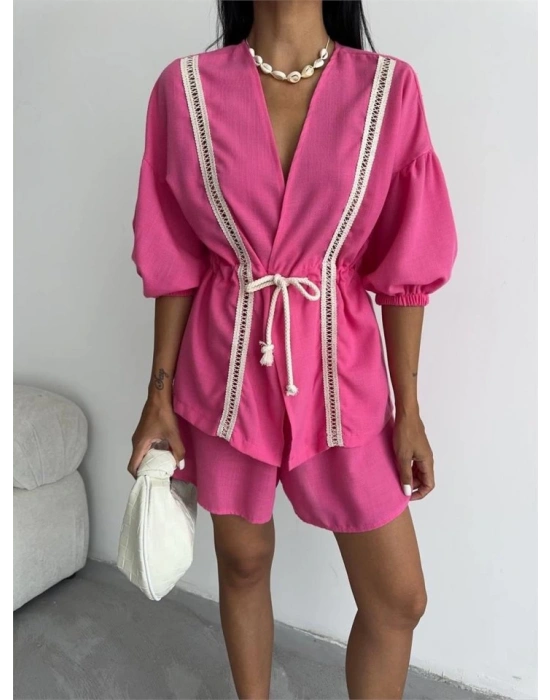 KETEN BE BÜZGÜÜ BUZPANTOON TAKI  Fuşya