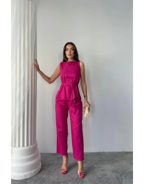 KETEN BLUZ  PANTOLON TAKI ASSİO ODELSCREAT KUAŞ  Fuşya
