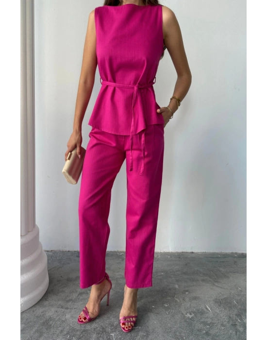 KETEN BLUZ  PANTOLON TAKI ASSİO ODELSCREAT KUAŞ  Fuşya