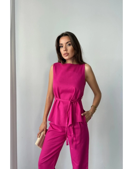 KETEN BLUZ  PANTOLON TAKI ASSİO ODELSCREAT KUAŞ  Fuşya