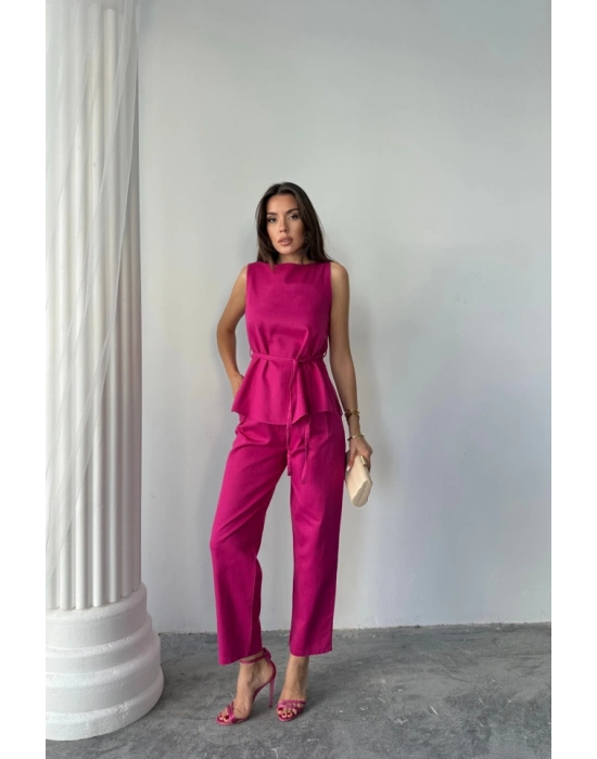 KETEN BLUZ  PANTOLON TAKI ASSİO ODELSCREAT KUAŞ  Fuşya