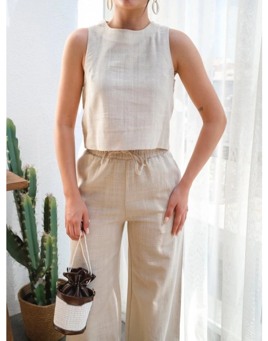 Keten Bluz Ve Pantolon İki̇li̇ Takim