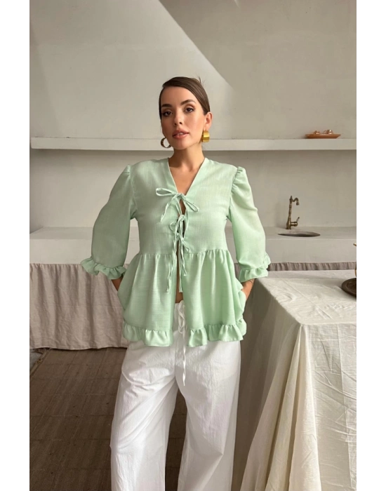 KETEN BUZ ÖNDEN BAĞAMAI FIRFIR DETAYI  Yeşil