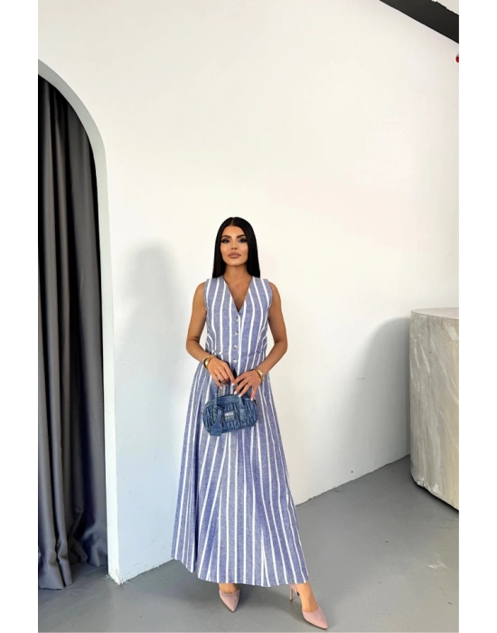 KETEN ÇİZGİLİ YELEK  UZUN ETEK TAKI  avi