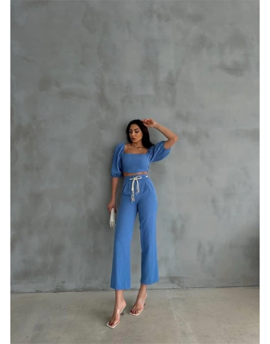 KETEN CROP KARPUZ KO BUZPANTOON HAIR KEERİ  avi