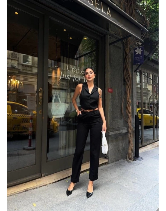 KETEN DUBE PAÇA DERİ TABA KEERİ PANTOON  iyah