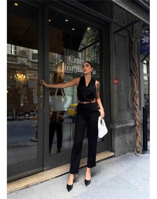 KETEN DUBE PAÇA DERİ TABA KEERİ PANTOON  iyah