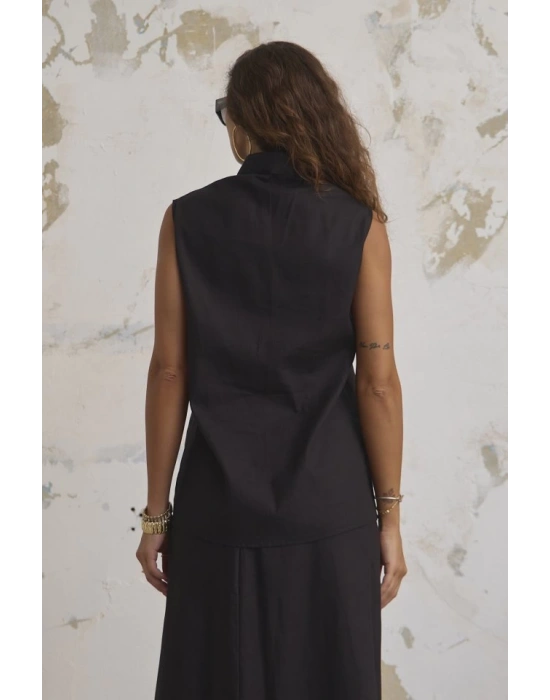 Keten Haki̇m Yaka Kolsuz Gömlek Etek Takim